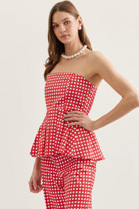 Checkered Strapless Peplum Top