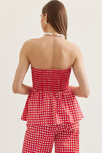 Checkered Strapless Peplum Top