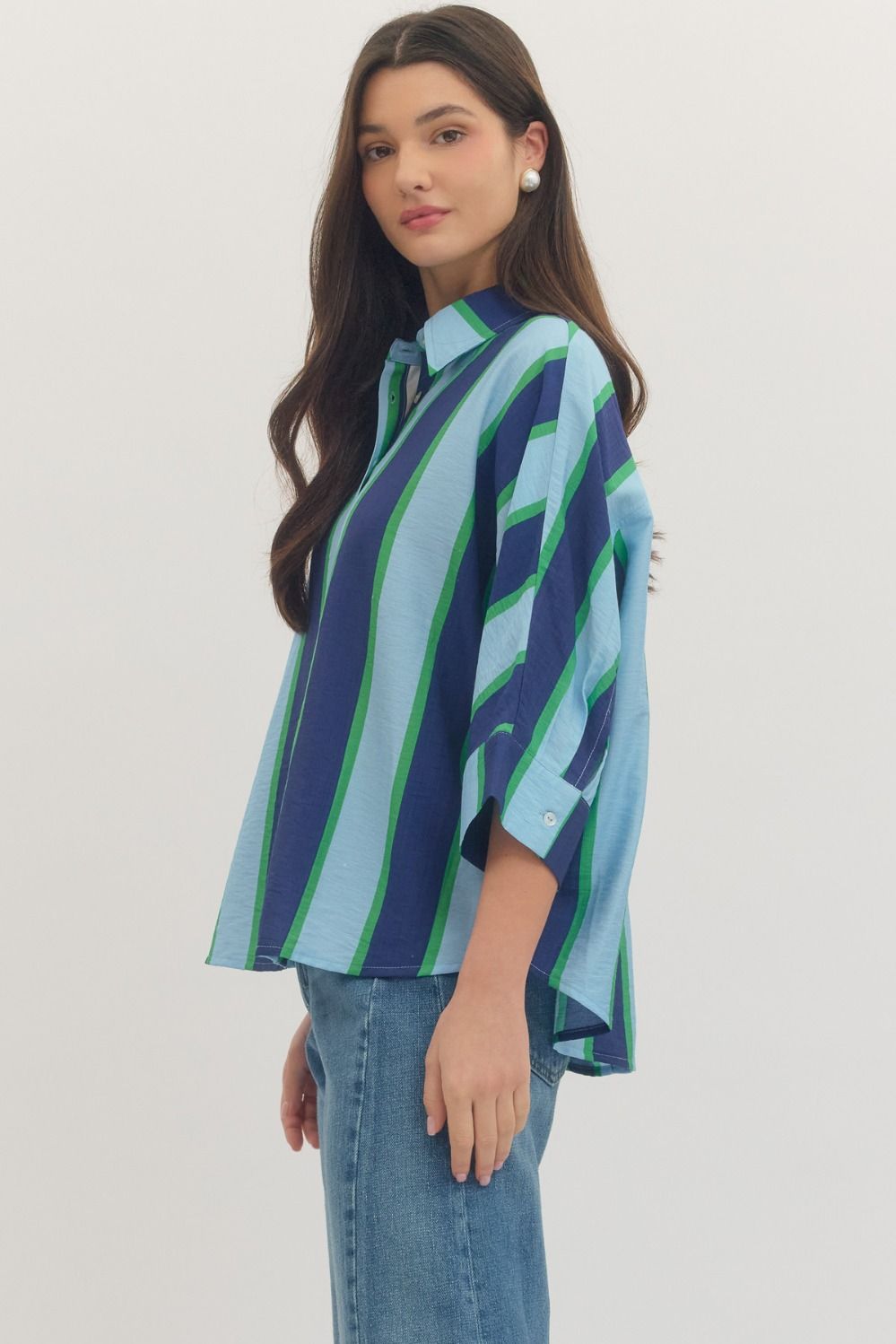 Green/Blue Striped Dolman Top