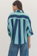 Green/Blue Striped Dolman Top