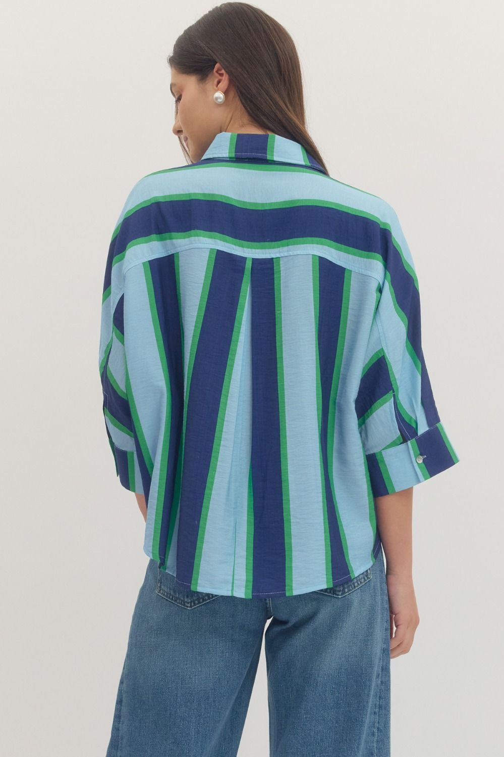 Green/Blue Striped Dolman Top