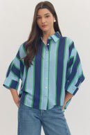 Green/Blue Striped Dolman Top