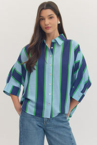 Green/Blue Striped Dolman Top