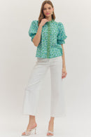 Contrast Ruffle Leopard Blouse