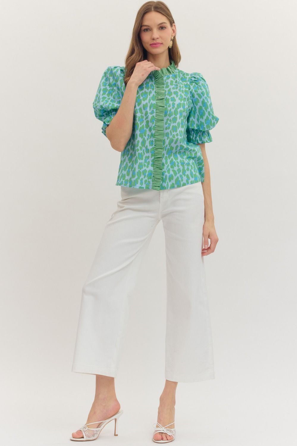 Contrast Ruffle Leopard Blouse