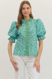 Contrast Ruffle Leopard Blouse