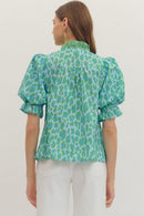 Contrast Ruffle Leopard Blouse