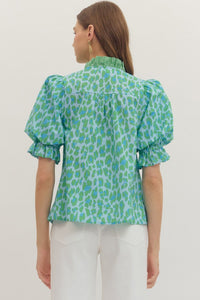 Contrast Ruffle Leopard Blouse