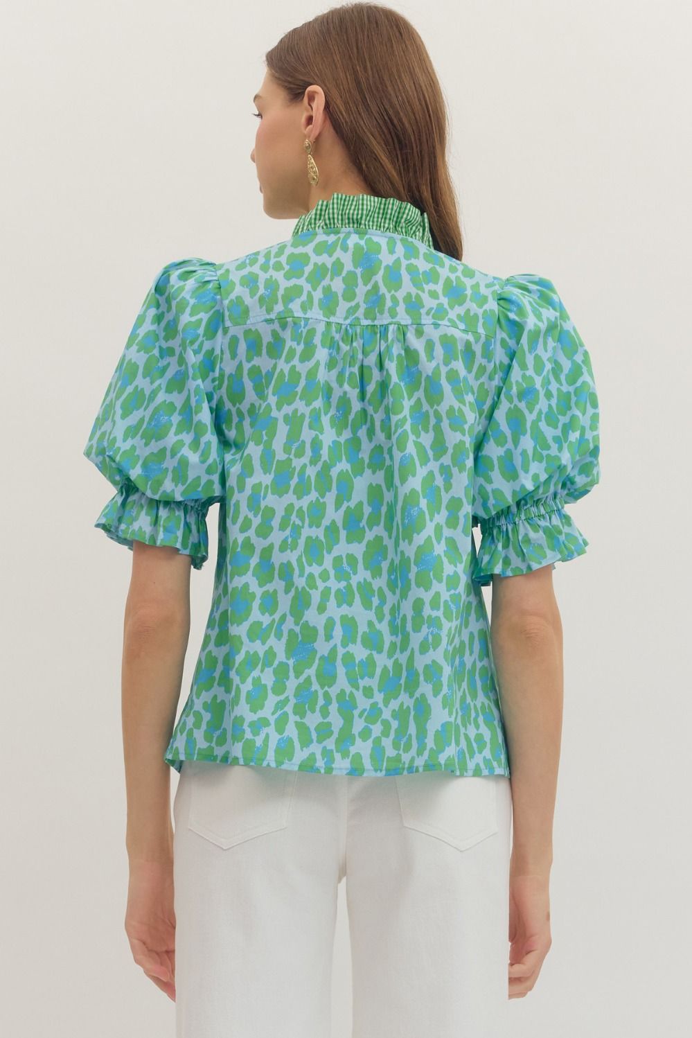 Contrast Ruffle Leopard Blouse