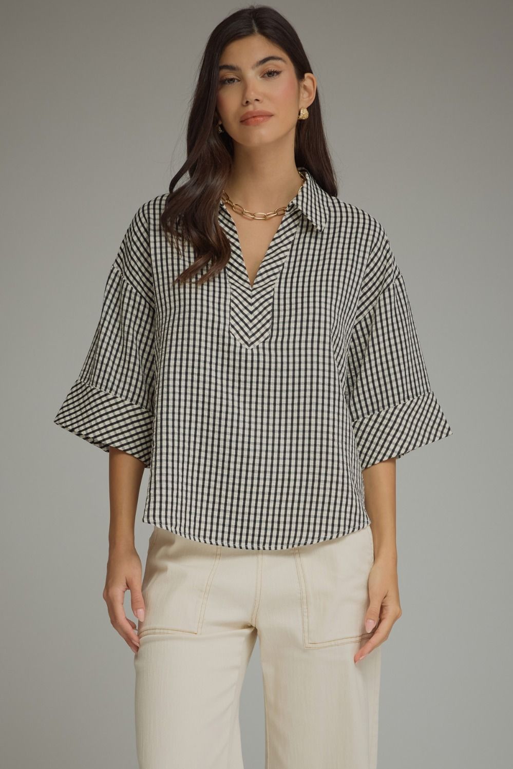 Gingham Collared Top