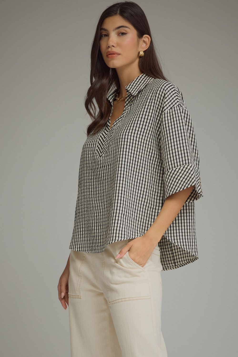 Gingham Collared Top