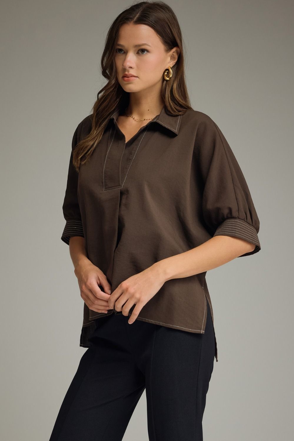 Contrast Stitch Solid Blouse