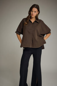 Contrast Stitch Solid Blouse
