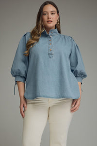 Denim 3/4 Sleeve Blouse