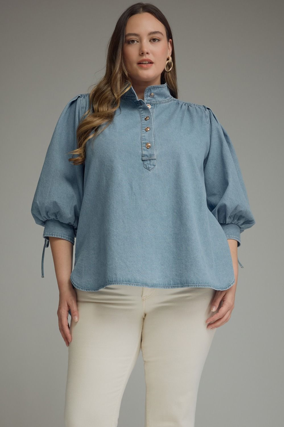 Denim 3/4 Sleeve Blouse