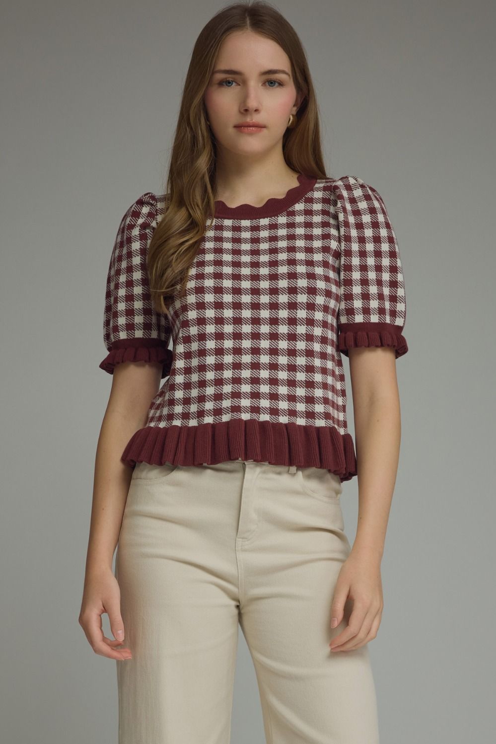 Ruffle Edge Gingham Top