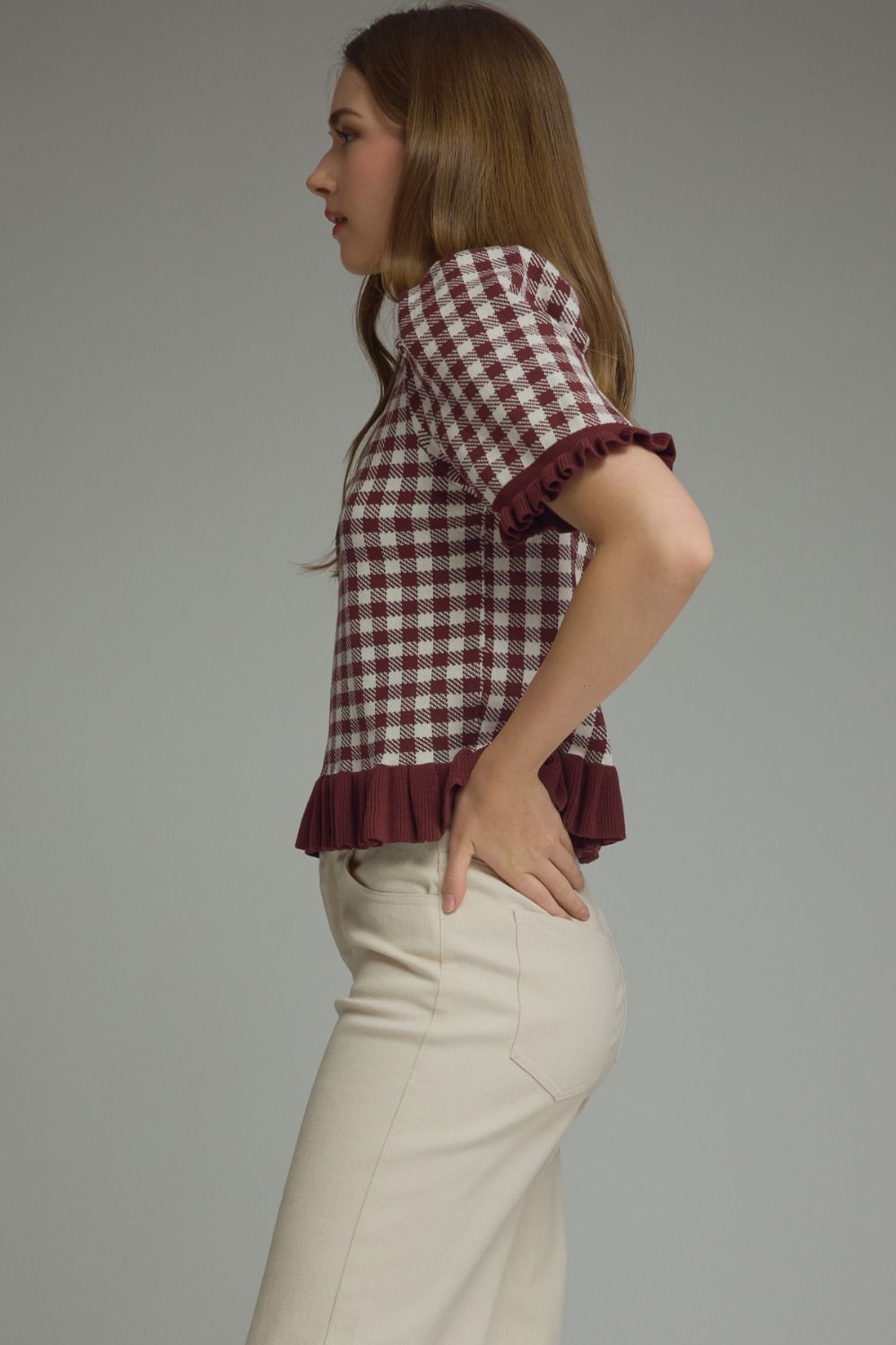 Ruffle Edge Gingham Top