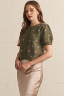 Green Polka Dot Knit Top
