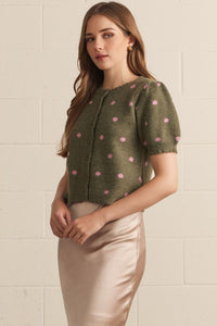 Green Polka Dot Knit Top