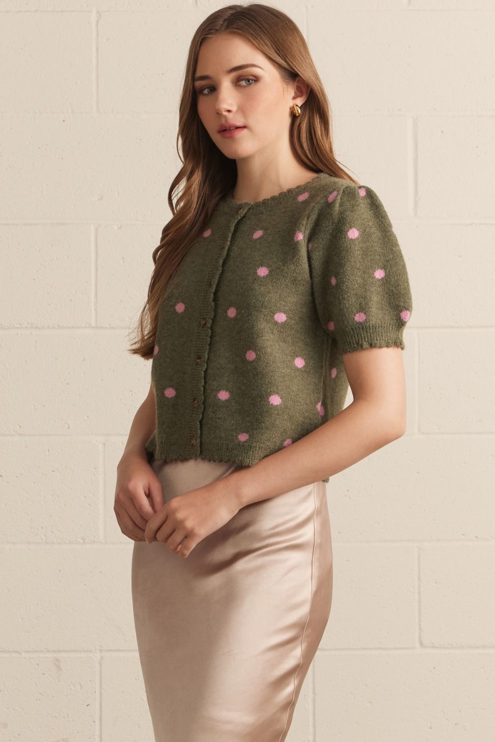 Green Polka Dot Knit Top
