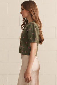 Green Polka Dot Knit Top