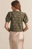 Green Polka Dot Knit Top