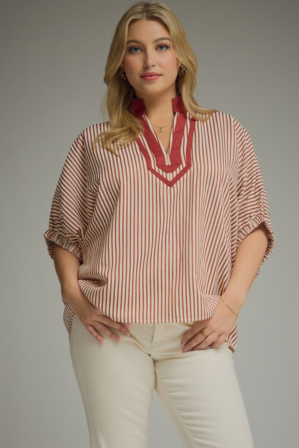 Split Neck Striped Tunic