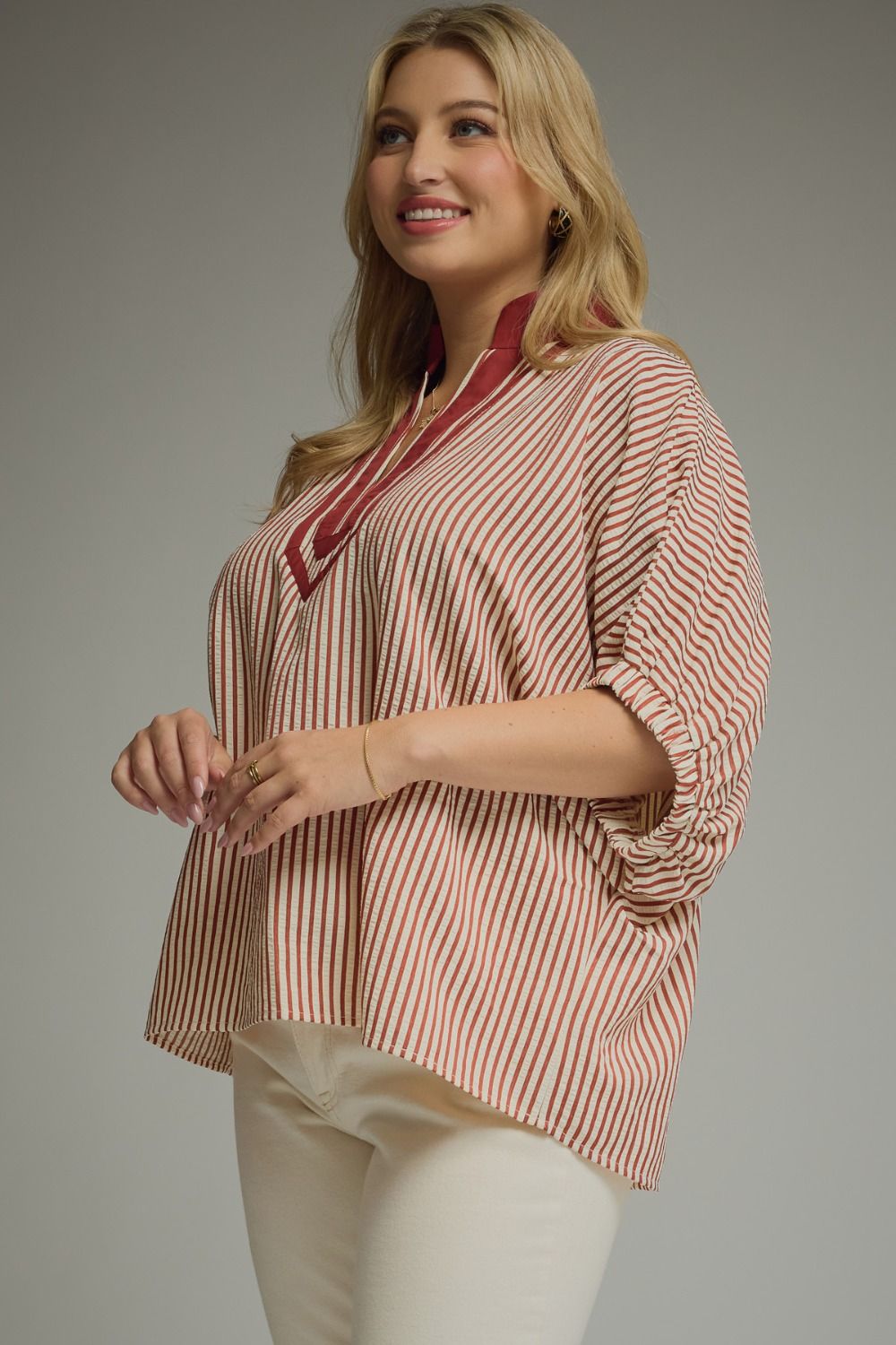 Split Neck Striped Tunic