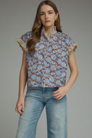 Striped Ruffle Floral Blouse