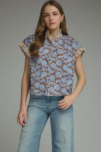 Striped Ruffle Floral Blouse