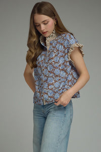 Striped Ruffle Floral Blouse