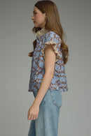 Striped Ruffle Floral Blouse
