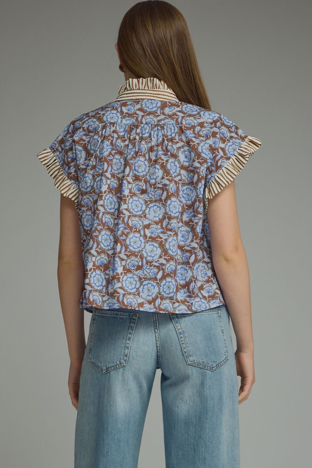 Striped Ruffle Floral Blouse