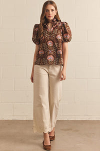 Floral Eyelet Puff Sleeve Blouse