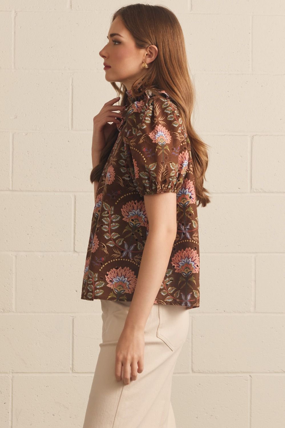 Floral Eyelet Puff Sleeve Blouse