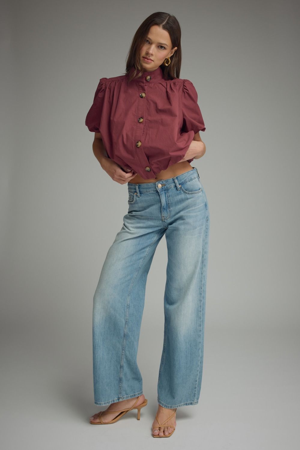 Solid Bubble Hem Blouse