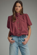 Solid Bubble Hem Blouse