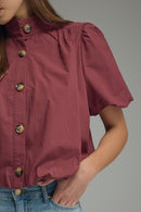 Solid Bubble Hem Blouse