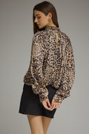 Leopard Mock Neck Bubble Blouse