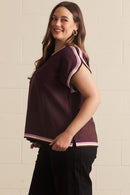 Solid Contrast Round Neck Top