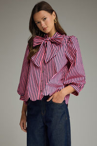 Tie-Neck Striped Blouse