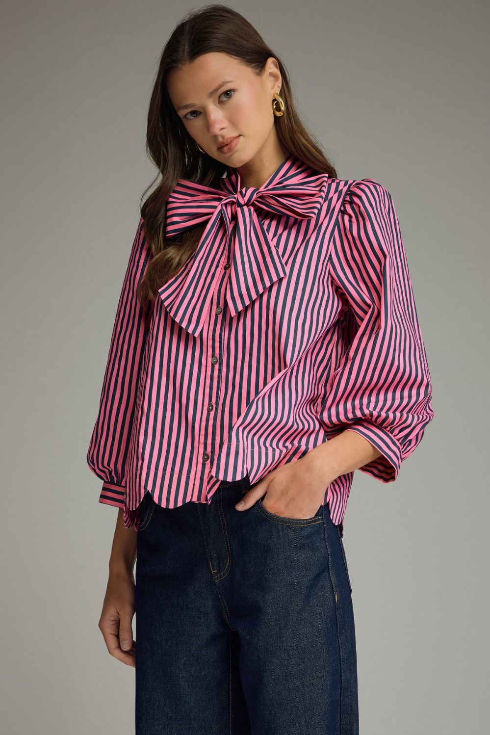 Tie-Neck Striped Blouse