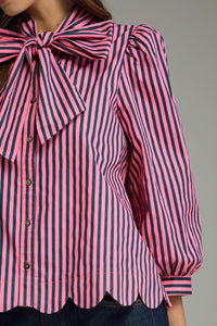 Tie-Neck Striped Blouse