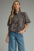 Striped Puff Sleeve Top