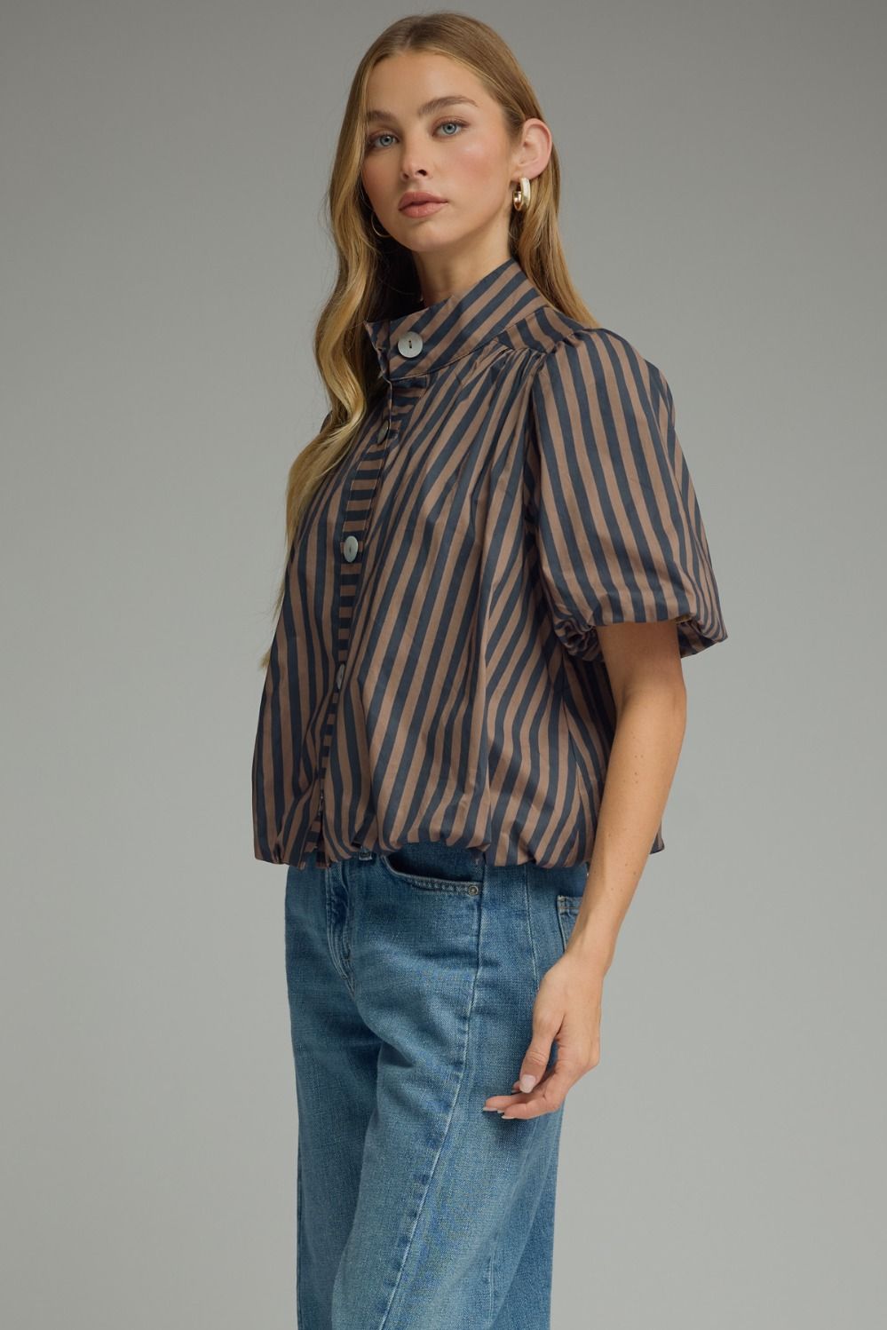 Striped Puff Sleeve Top