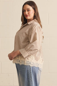 Lace Hem Striped Top