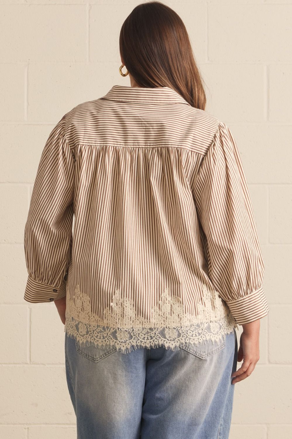 Lace Hem Striped Top