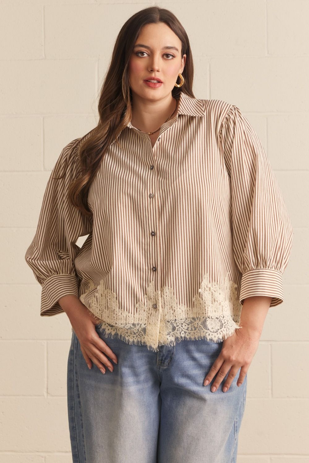 Lace Hem Striped Top