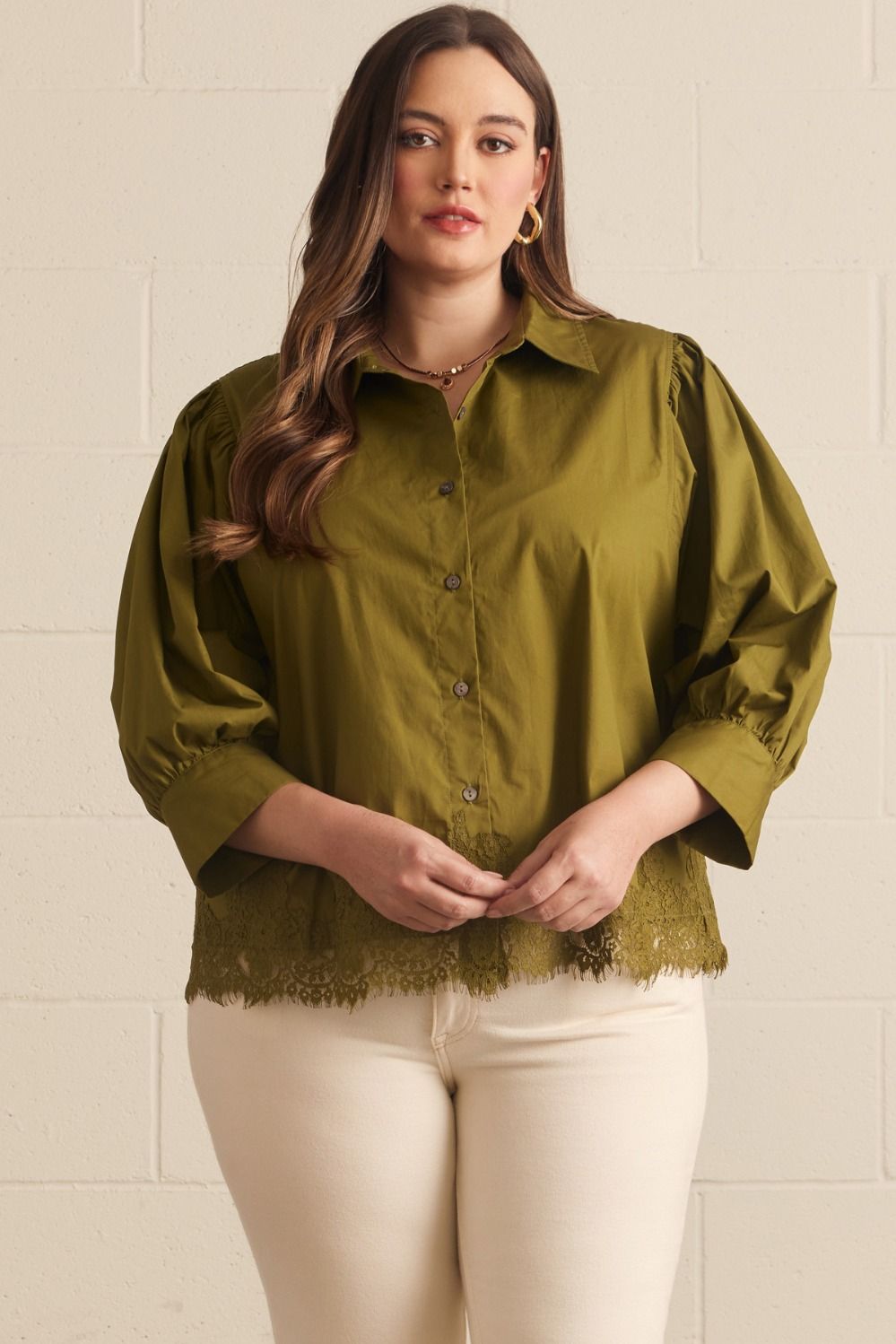 Lace Hem Button-Down