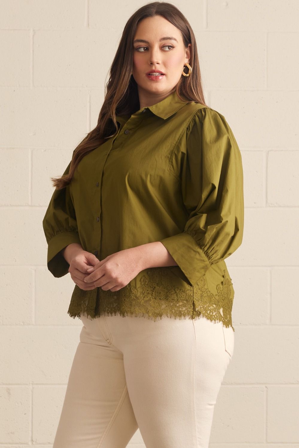 Lace Hem Button-Down